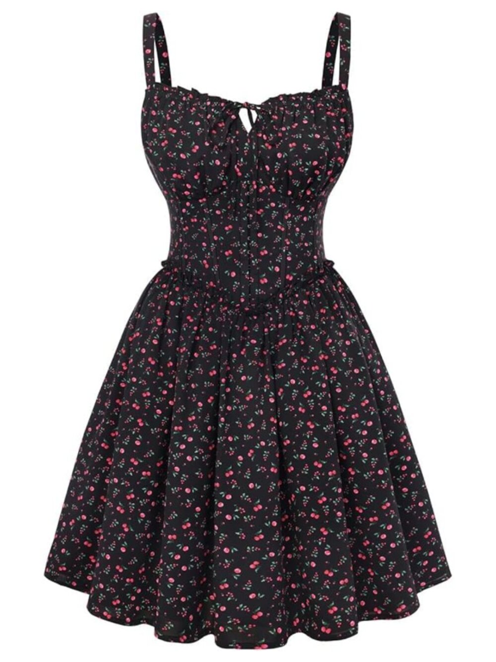 Women Floral Corset Mini Sundress Smocked Back Tie Front